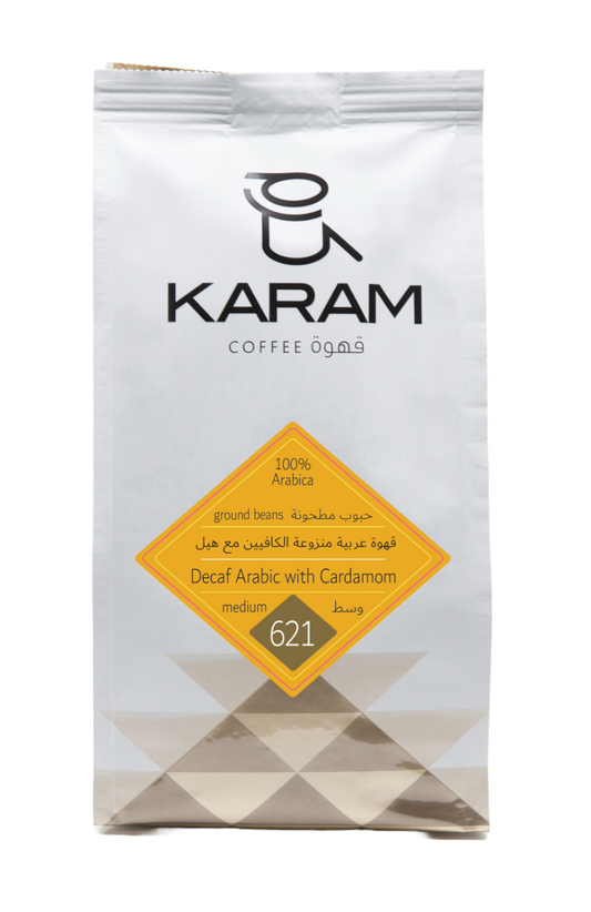 Karam Decaf Arabic  Coffee with Cardamom Medium Roast Ground Beans - 621